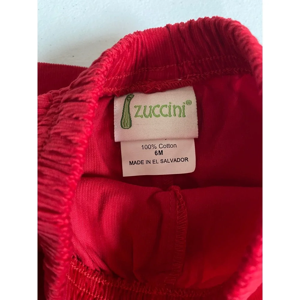 Zuccini Baby Girls White Pleated Top Red Corduroy Bloomers‎ with Bow Set 6M NEW
